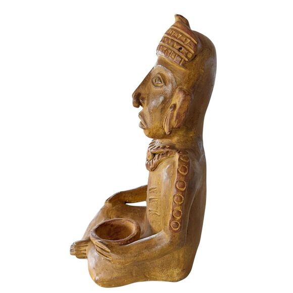 Mayan Aztec Pre Columbian Terracotta Statue Figure Seated Offering Bowl 16x10x8” - Picture 6 of 13